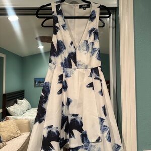 White and Blue Sleeveless Dress